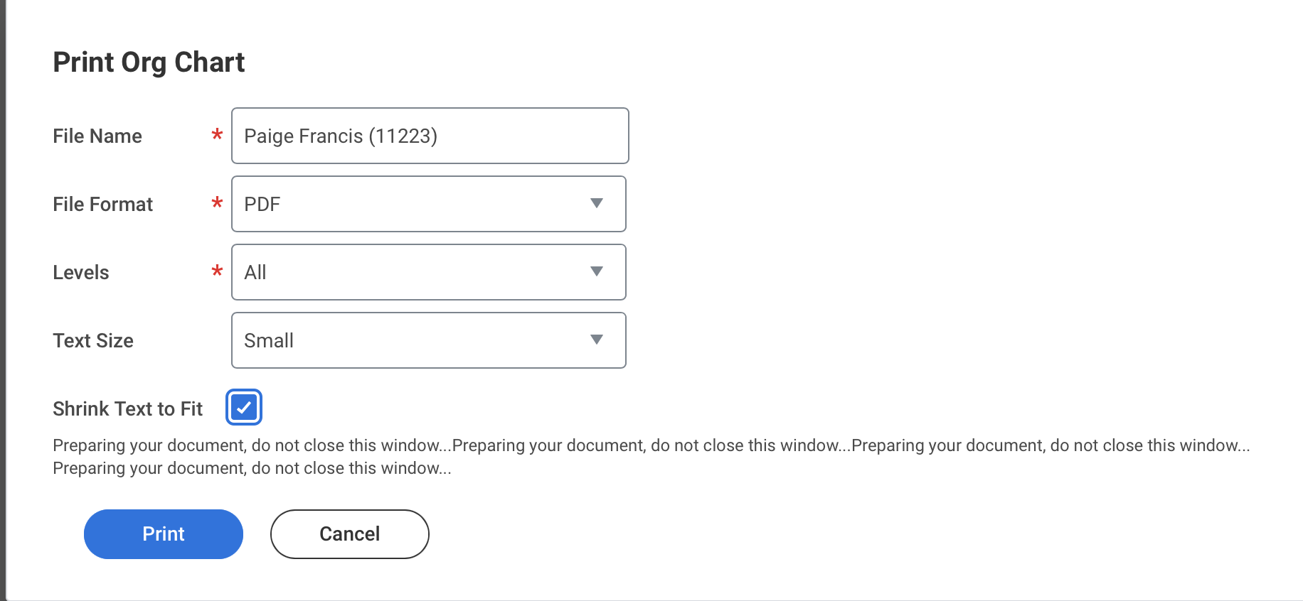 Workday Print an Org Chart